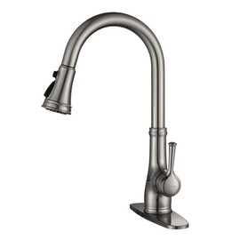 Kitchen Faucet-WEWE Single Handle Stainless Steel Brushed Nickel Pull Down Kitchen Sink Faucet with Pull Out Sprayer