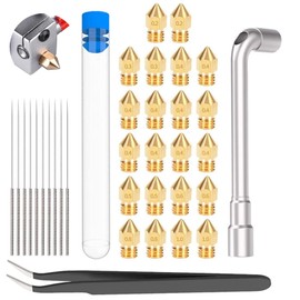 34Pcs 3D Printer Extruder Nozzles-Set - 0.1mm, 0.2mm, 0.3mm, 0.35mm, 0.4mm, 0.5mm, 0.6mm, 0.8mm, 1.0mm MK8 Nozzle for Makerbot, E3D, Creality Ender 3 5 CR-10 with 10PCS Nozzles Cleaning Needles