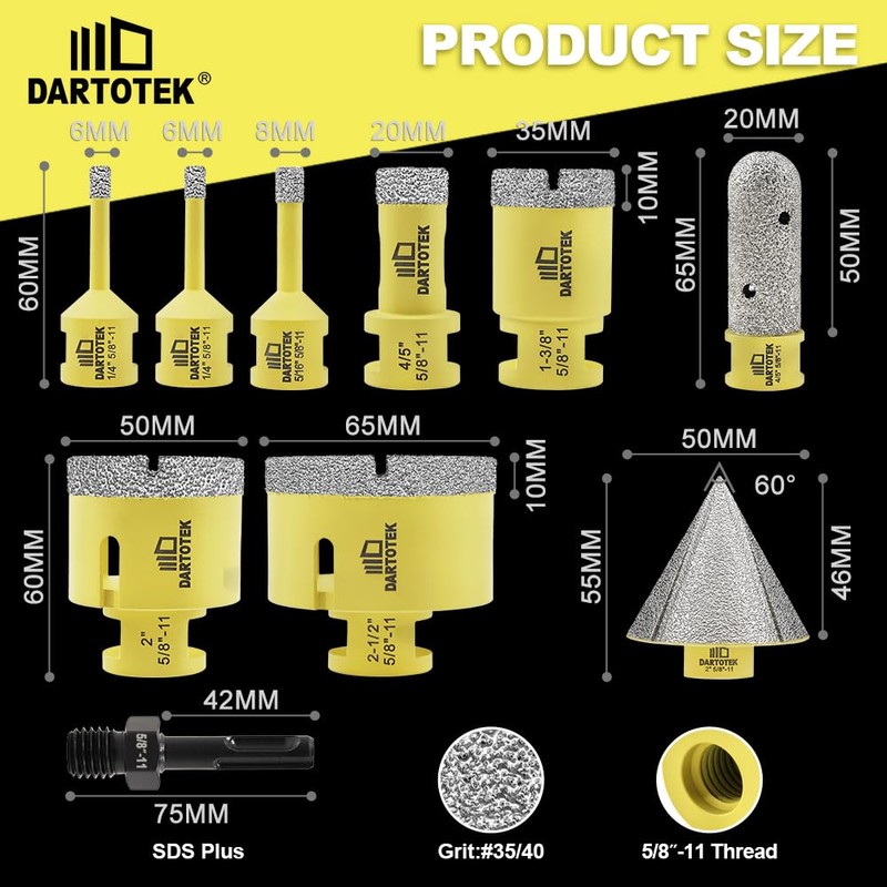 Diamond Core Drill Bits Set 10PCS - DARTOTEK Tile Hole