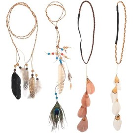Ipetboom Diademas para Mujer Plumas y Borlas, 4 Piezas Delicadas y Seguras, Estilo Bohemio Adecuado para Fiestas y Disfraces Tribales