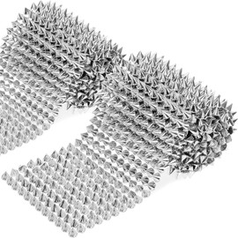 Swpeet 2 Yards Silver Sew Stitch On Spike Stud Set, Cone Tree Spike Stud Rivets Flatback Punk Rock Trim Bead, Decor Punk Rock Trim Mesh Rivets Studs Beads for Punk Style Clothing DIY Craft Decoration