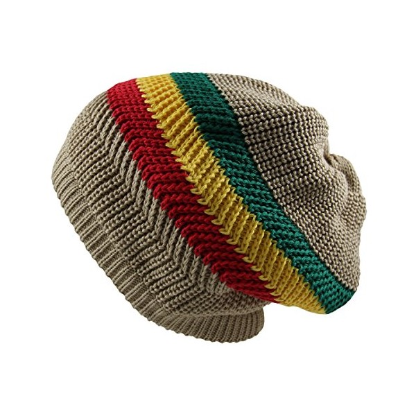 RW Knitted Cotton Classic Rasta Beanie (Khaki/Rasta)