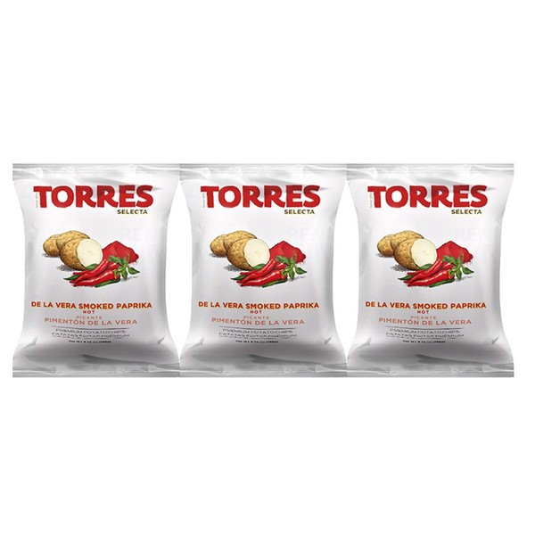 Torres De La Vera Smoked Paprika Potato Chips - Old Fashioned and Handcrafted Patatas Fritas - Light, Crispy and Crunchy Potato Chips - Gluten-Free, Non-GMO - 3 Pack 40 g