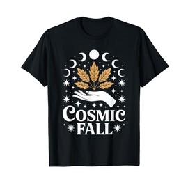 Cosmic Fall Hand Leaves Moon Tee T-Shirt
