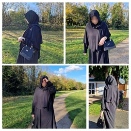Yaqeen Short Khimar Diamond with attached Scarf Hijab for Muslimah one Piece Headscarf Material Chadors Arabia Islamic Prayer Dress Muslim Shawls Body Cover (Black)