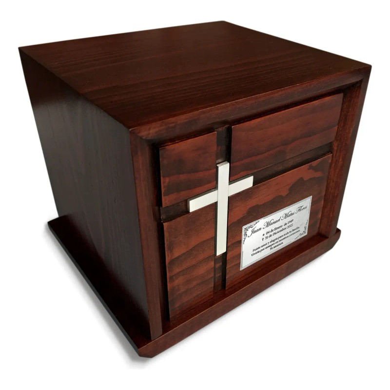Urna Funeraria Cenizas Placa Personalizada Madera Cruz Grand
