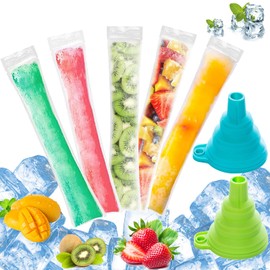 Scettar Ice Cube Bags, 200 Pieces Ice Cube Bags with 2 Funnels, Popsicle Bags, BPA Free for Yogurt, Candy, Ice Cream, Popsicle Pallet Bags, 5.5 x 28 cm