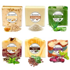 Bio Mystery Natural Soap Bar with Essential Oils – Handmade Vegan Soap for Body & Face – Cold Process Plant-Based Bars – 3.5 oz Each – Set of 6 – Gentle & Moisturizing