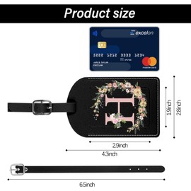BHAHB 2 Pack Luggage Tag Luggage Tags PU Leather Suitcase Tags Aesthetic Cute Travel Bag Labels for Women Girls (Black Letter-H)