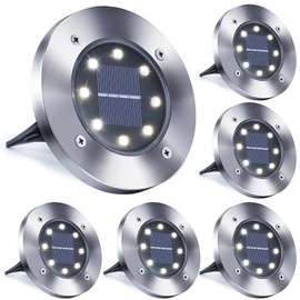 Toodour 6 Pack Solar Ground Lights Outdoor, 8 LED Waterproof Solar in-Ground Disk Lights for Garden Driveway Lawn Pathway Yard Pool Step, White