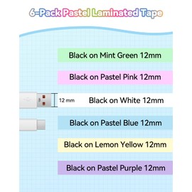 6 x MarkField Compatible Pastel Laminated Label Tape Replacement for Brother P-Touch Tapes TZe-231 TZ 12 mm 0.47 Colourful Label Tape for PT-H107B H105 H200 D200 D400 1000 1090 P300BT Cube