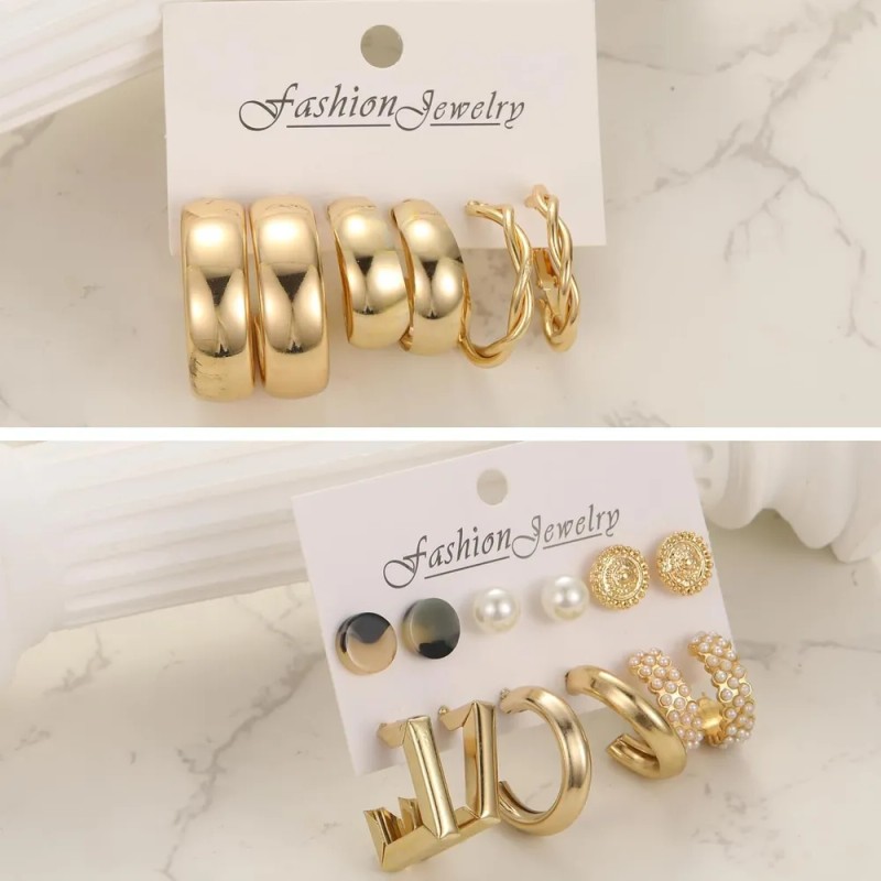 45 Pares Aretes Mujer Oro Pendientes Joyeria Largo Broquel