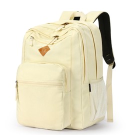 ZORFIN 26L Backpack for School, College, and Travel: Water Resistant Bookbag with 8 Compartments - Beige