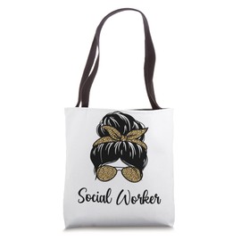 Social Worker Month Messy Hair Bun Leopard Healthcare Worker Tote Bag