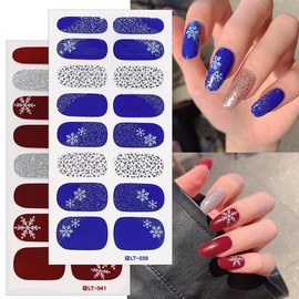 NEWSPIED Snowflak Nail Polish Strips 6 Sheets Christmas Gel Nail Stickers Glitter Snow Flak Full Nail Wraps Xmas Nail Art Design Gel Nail Wraps Gel Nail Strips Stickers for Christmas Manicure Salon
