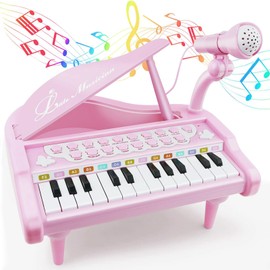 Piano de Juguete para Niños, Teclado de Piano de Música 24 Teclas con Micrófono, Ritmo Colorido Luminoso, Órgano Electrónico Teclados Electrónicos Portátiles, Instrumento Musical Regalos Juguetes