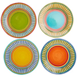 Valencia 11.25" Ceramic Dinner Plates Set of 4 – Colorful Boho Style Plates for Dinner, Microwave & Dishwasher Safe, Vibrant Glazed Tableware for Indoor Outdoor Use