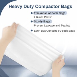 Upgraded 15-inch Heavy Duty Trash Compactor Bags, Compatible with Kenmore Compactor, Fits Kenmore and Other 15-inch Rectangular Drawer Compactors, pack of 60 Bags, White Plastic Trash Compactor Bags