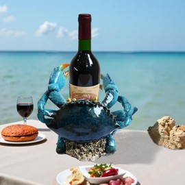 Juliahestia Modern Crab Wine Bottle Holder Countertop Coastal Beach Themed Home Decor Nautical Rack for Kitchen Living Room Bedroom Office Decorations - Gift for Ocean Lovers