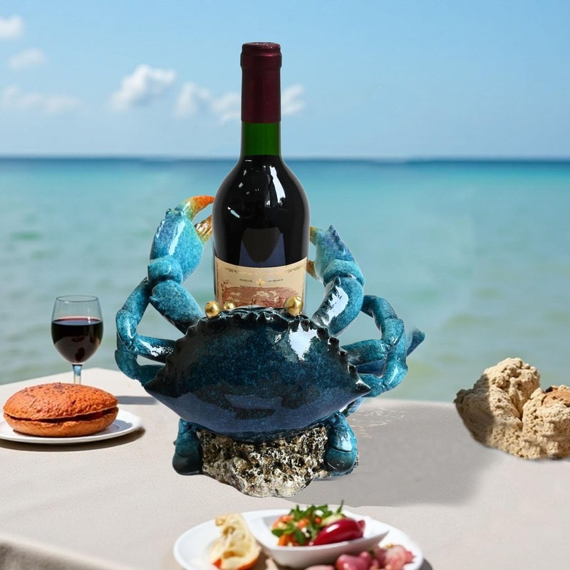 Juliahestia Modern Crab Wine Bottle Holder Countertop Coastal Beach Themed