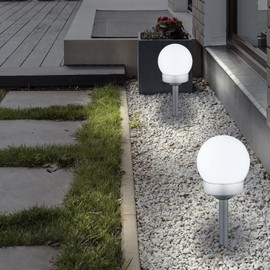 bmf-versand Solar Lamp for Outdoor Standing Path Light Set of 3 - Solar Light Garden Height 35 cm - Outdoor Light Garden Lamp LED - Light Solar Outdoor Lamp IP 44 White Silver Metallic