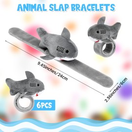 Foilswirl 6 Pieces Shark Slap Bracelets Stuffed Animal Slap Band Party Favors Plush Slap Bracelets Bulk for Kids Party Favors Birthday Gifts (Gray)
