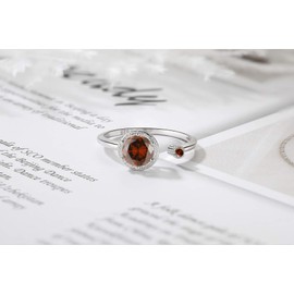 Qings Garnet Ring Adjustable January Birthstone Ring Girls Dainty Open Promise for Women