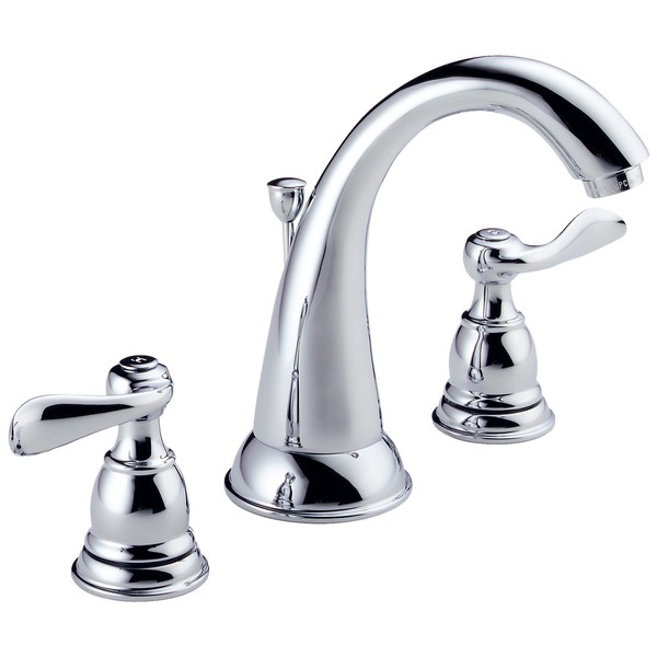 Delta Faucet Windemere Widespread Bathroom Faucet Chrome, Bathroom Faucet 3 Hole, Bathroom Sink Faucet, Metal Drain Assembly, Chrome B3596LF