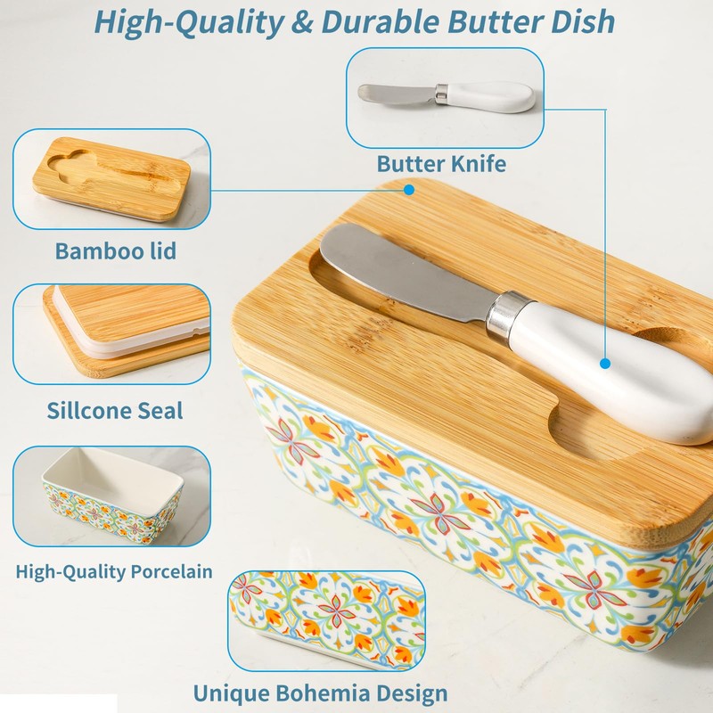 Howise Butter Dish with Lid, Large Butter Dish for Countertop,
