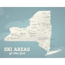 New York Ski Resorts Map 11x14 Print (Beige & Opal Blue)