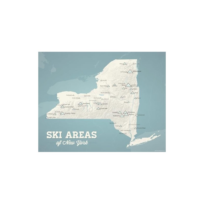 New York Ski Resorts Map 11x14 Print (Beige & Opal