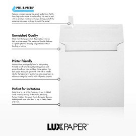 LUXPaper Square Invitation Envelopes | Peel & Press | 5" x 5" | Bright White | 70lb. Text | 50 Qty