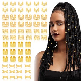 Tyqour 60pcs Gold Hair Jewelry for Women Braids, Gold Hair Cuffs Charms Rings, Loc Dreadlock Accessories for Braids Black Women Men Festival Pirate Jewelry Decorations