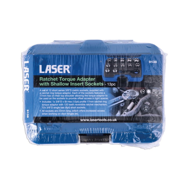 Laser 9138 Ratchet Torque Adapter with Shallow Insert Sockets 13pc