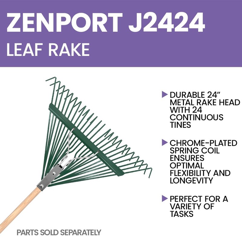 Zenport J2424 Leaf Rake with Deluxe Spring, 24-Tine, Rake Head