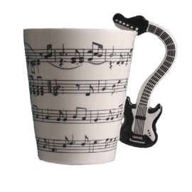 eKsdf Lustige Keramik Kaffeetasse Musik Kaffeebecher mit schwarz Gitarren Henkel Teetasse Kakaotasse Geschenktasse für Männer Frauen (Type-3(400ml))