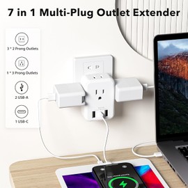 BN-LINK Multi Plug Outlet Extender 2 Pack, Outlet Splitter with 4 Outlet and 3 USB Ports (1 USB C), 4-Sided Multiple Plug Expander for Travel Kitchen Dorm Room Cruise Ship Essentials, White