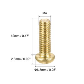 sourcing map Brass Machine Screws, M4x12mm Phillips Pan Head Fastener Bolts for Furniture, Office Equipment, Electronics 12Pcs