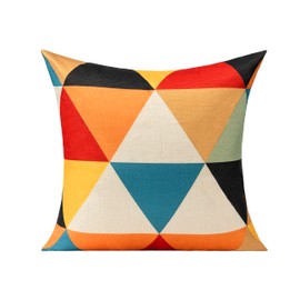 All Smiles Coloured Geometric Cushion Covers Multicolour Funky Colourful Triangle Pillow Cover Outdoor Set of 4 16x16 for Sofa Living Room, Yellow Teal Blue Black Purple Red