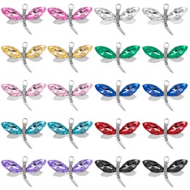 Framendino, 20 Pack Alloy Dragonfly Charms Pendants Mixed Color Metal Enamel Diamond for Necklace Bracelet Earring Jewelry Making