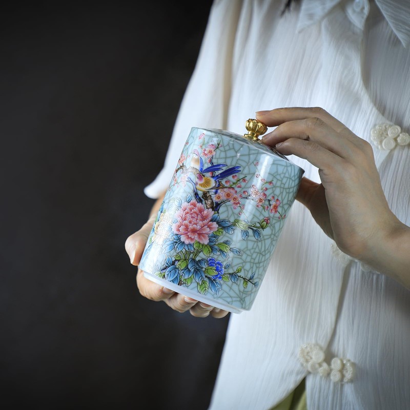 Bicuzat Enamel Ceramic Tea Caddy Tea Canister Tea Storage Container
