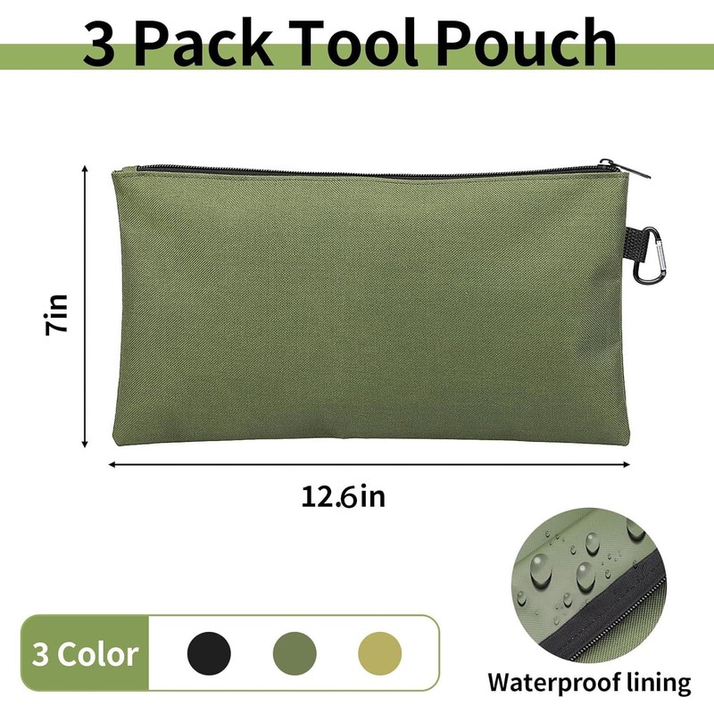 3 Pack Tool Bag Zipper Pouch, Premium Tool Pouch, Utility