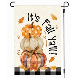 RABUSOFA Fall Polka Dot Pumpkin Garden Flag 12x18 Inch Double Sided Outside,It's Fall Y'all Maple Leaves Welcome Autumn Seasonal Thanksgiving Holiday Buffalo Plaid Yard Outdoor Flag Small