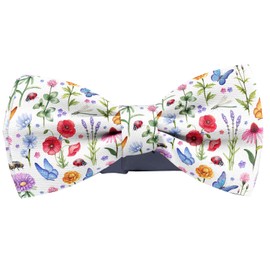 KAWAMOUSE Adjustable Pre-tied bow tie for Men (Wild Flowers Watercolor Pattern) Elegant Cute Bowties for Dogs Cats Pets
