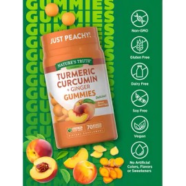 Gomitas Veganas Nature's Truth Cúrcuma Curcumina Jengibre Sabor Durazno 70 Uds