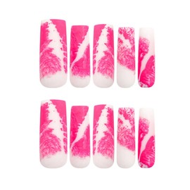 IXITAB Painting Press on Nails Long Coffin Fake Nails Pink Glue on Nails Bloodstain False Nails with Hot Red Acrylic Nails Full Cover Glossy Stick on Nails Artificial Nails for Women Girls