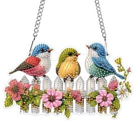 MXJSUA Special Shaped Hanging Diamond Painting Art Kits for Adults, Three Cute Birds 3D DIY Crystal Rhinestone Acrylic Gem Art Pendant Ornaments Kit for Home Decoration and Gift