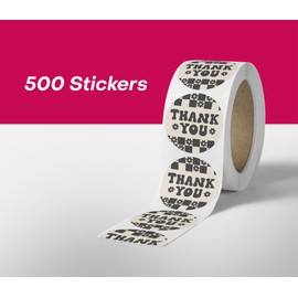 Cute Thank You Stickers (500 Count) - 1.5' Round Waterproof Stickers - Daisy Check Theme - Small Business Supplies