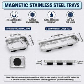 IJRPLM 3 Pcs Magnetic Trays, Stainless Steel Rectangle Tool Tray, 2 Size