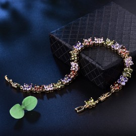 GULICX Women's Gold Plated Copper Austrian Crystal Women Tennis Bracelet Multicolor